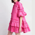 Summer Women Buttons Up Ruffled Cotton Dress